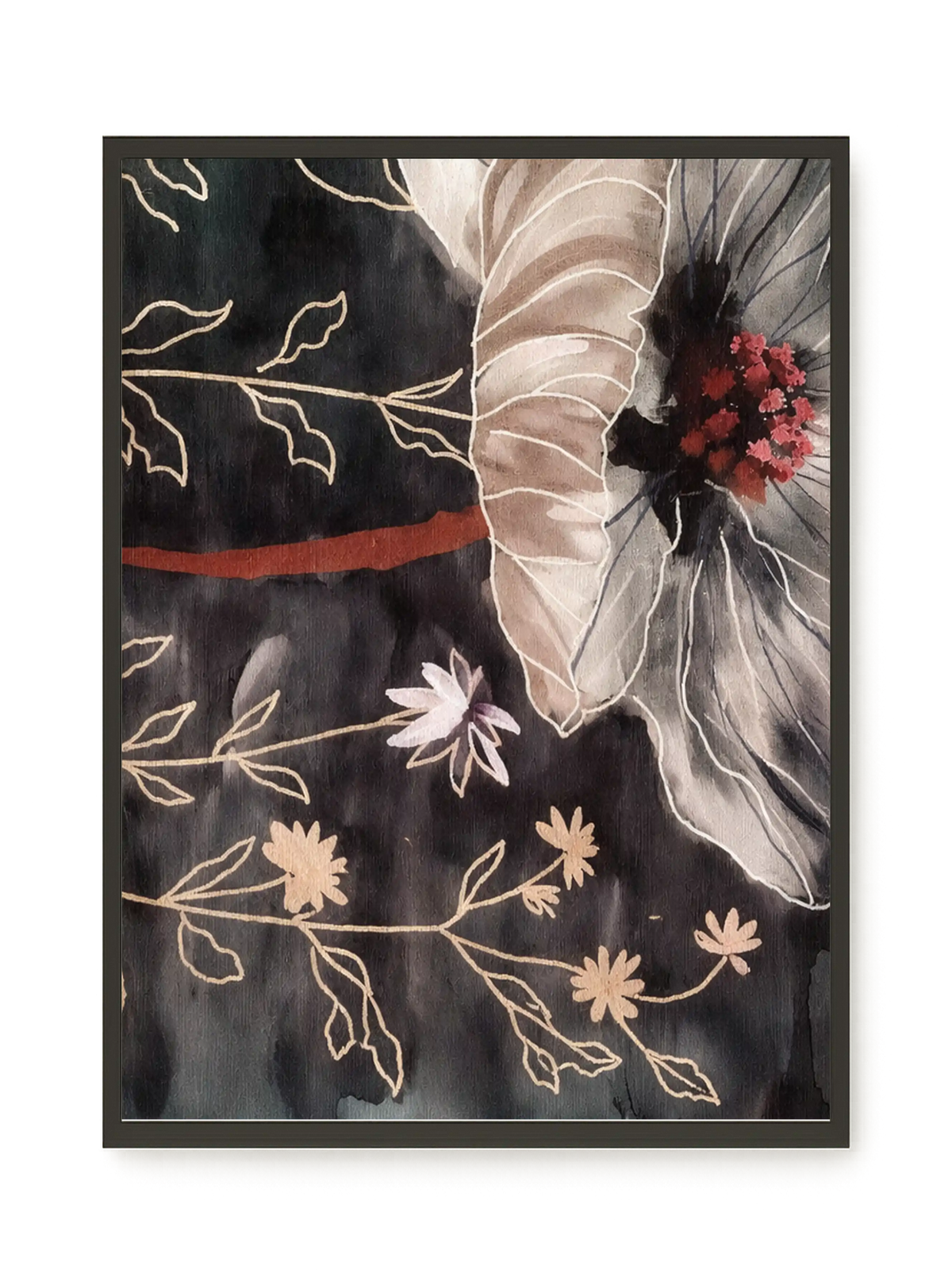 Dark botanical art with floral elements Canvas Print