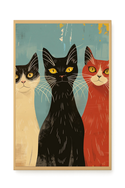 Three Cats Canvas Wall Art