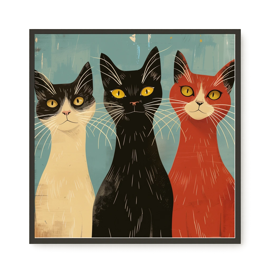 Three Cats Canvas Wall Art