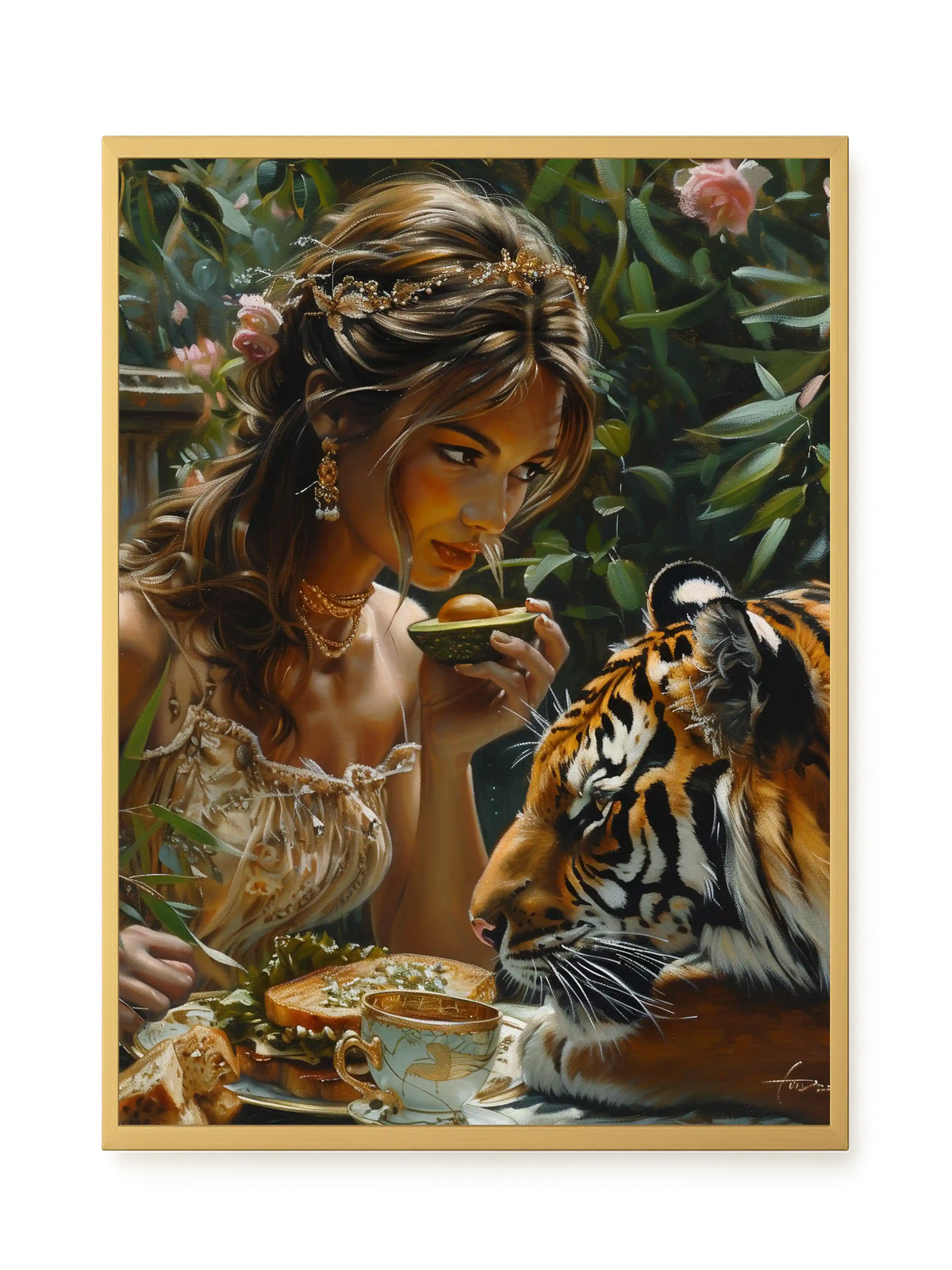 Tea with Tiger Canvas Wall Art