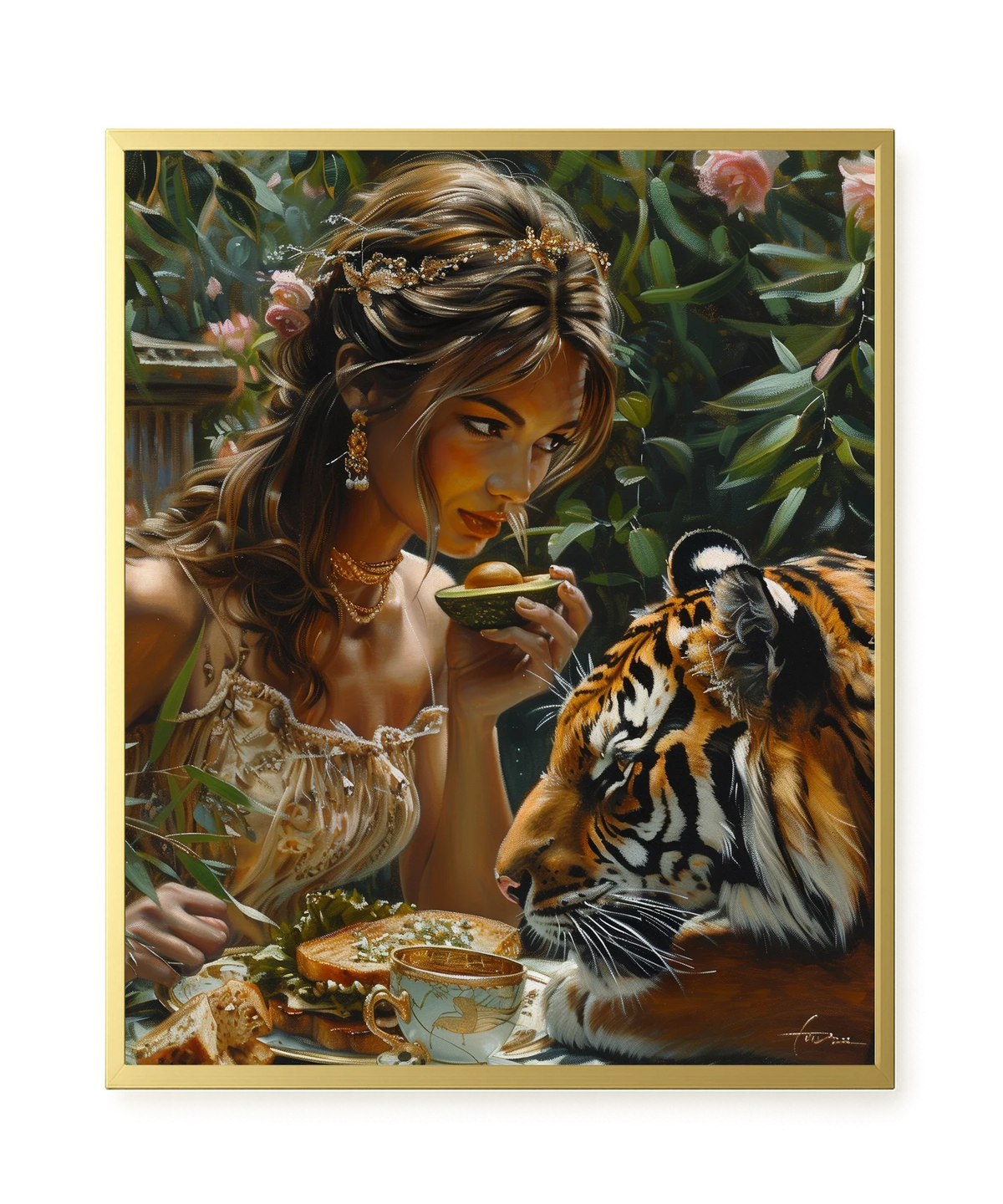 Tea with Tiger Canvas Wall Art