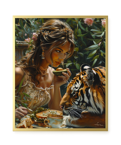 Tea with Tiger Canvas Wall Art
