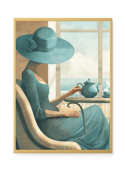 Lady with Tea Canvas Wall Art