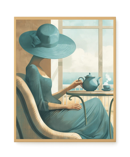 Lady with Tea Canvas Wall Art