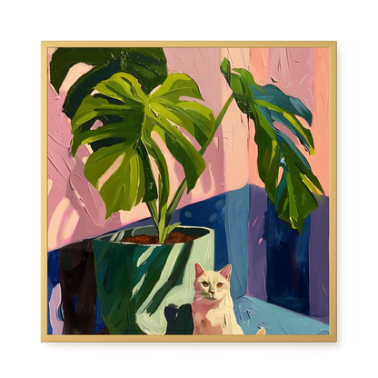 Cat & Plant Canvas Wall Art
