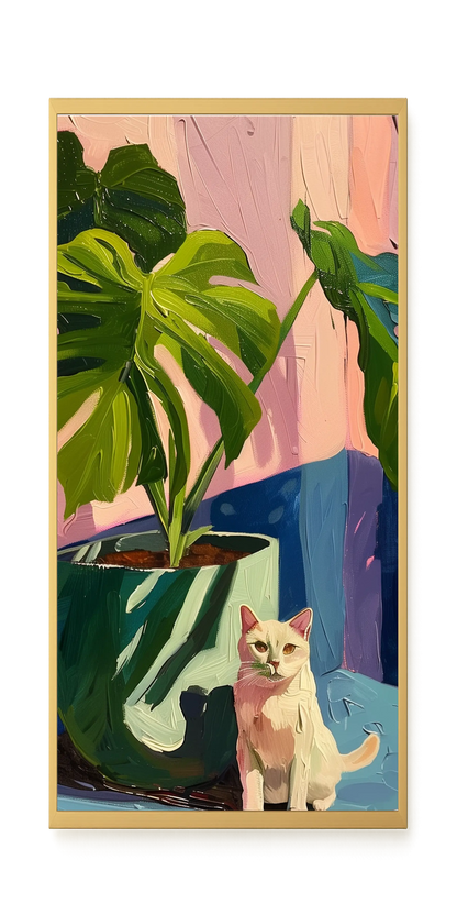 Cat & Plant Canvas Wall Art