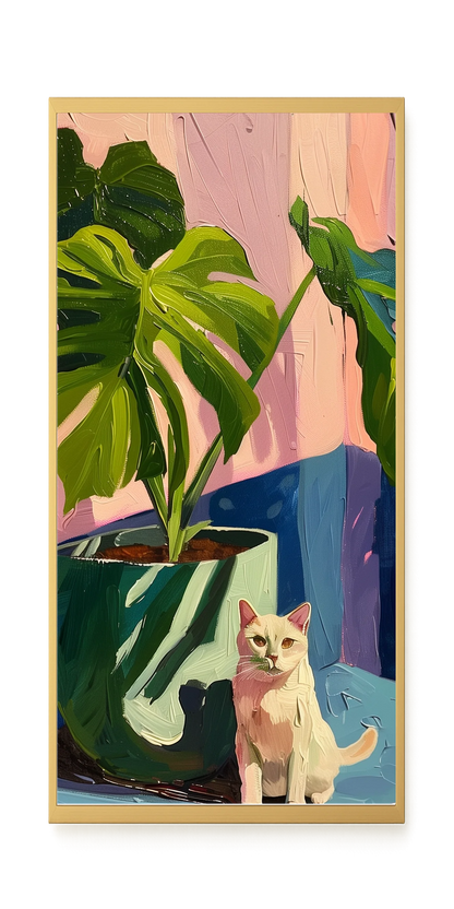 Cat & Plant Canvas Wall Art