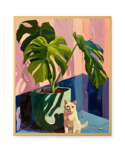 Cat & Plant Canvas Wall Art