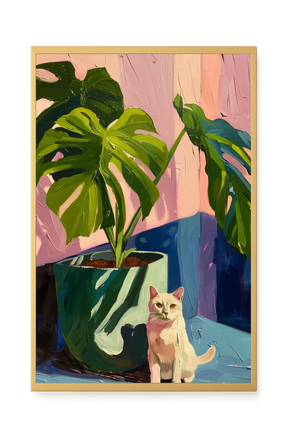 Cat & Plant Canvas Wall Art