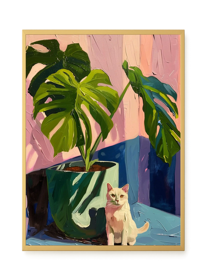 Cat & Plant Canvas Wall Art