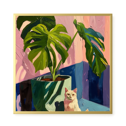 Cat & Plant Canvas Wall Art
