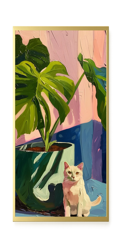 Cat & Plant Canvas Wall Art