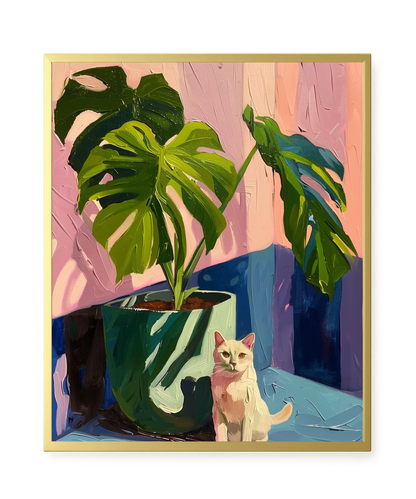Cat & Plant Canvas Wall Art