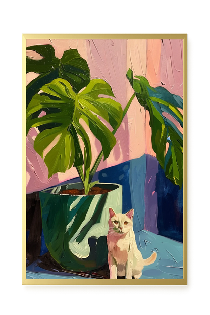 Cat & Plant Canvas Wall Art