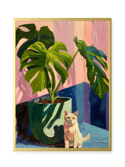 Cat & Plant Canvas Wall Art