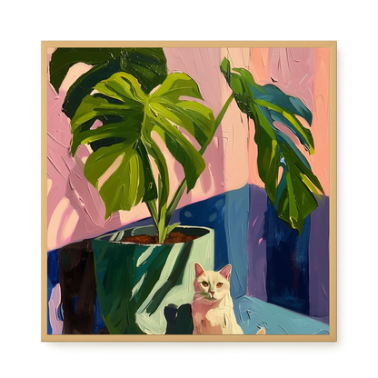 Cat & Plant Canvas Wall Art