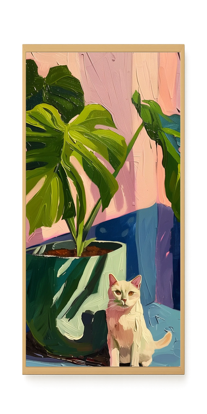 Cat & Plant Canvas Wall Art