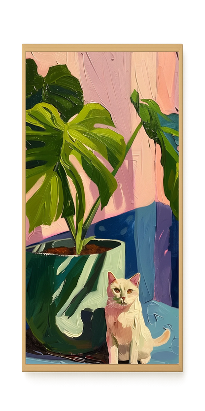 Cat & Plant Canvas Wall Art
