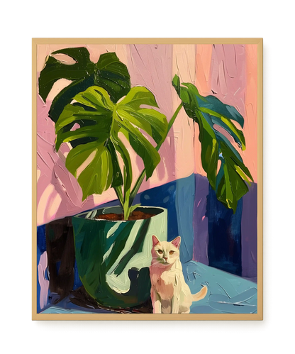 Cat & Plant Canvas Wall Art