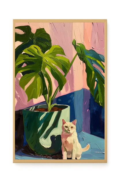 Cat & Plant Canvas Wall Art