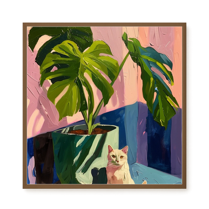 Cat & Plant Canvas Wall Art