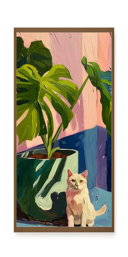 Cat & Plant Canvas Wall Art