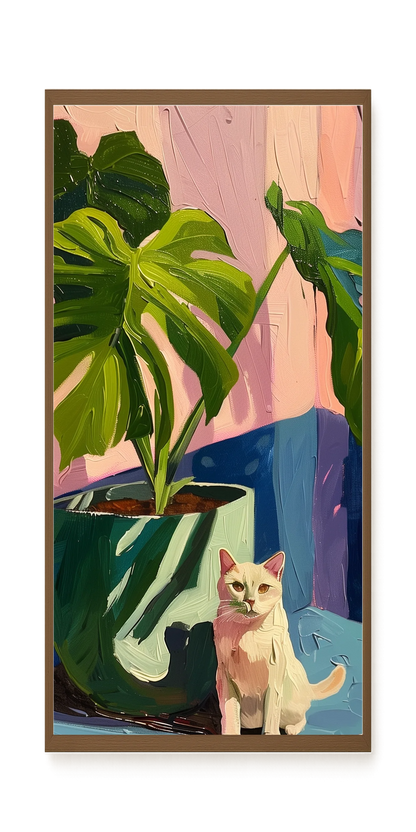 Cat & Plant Canvas Wall Art