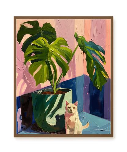 Cat & Plant Canvas Wall Art