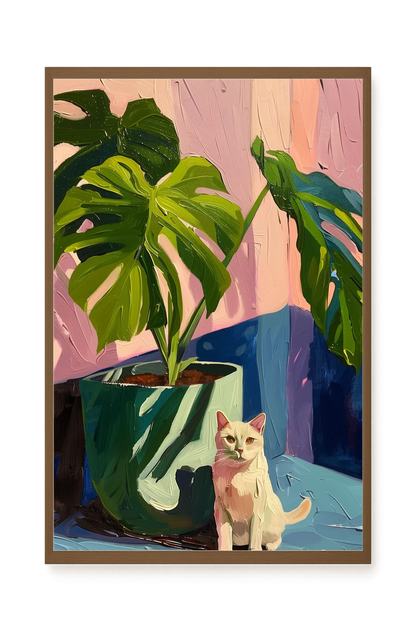 Cat & Plant Canvas Wall Art