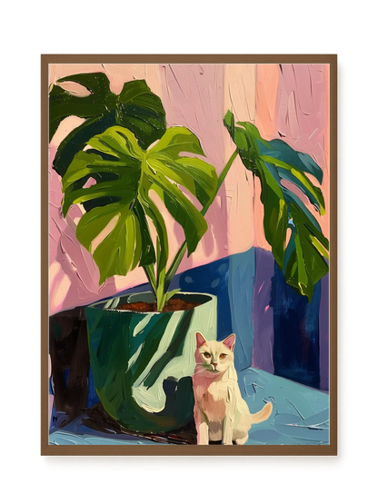 Cat & Plant Canvas Wall Art