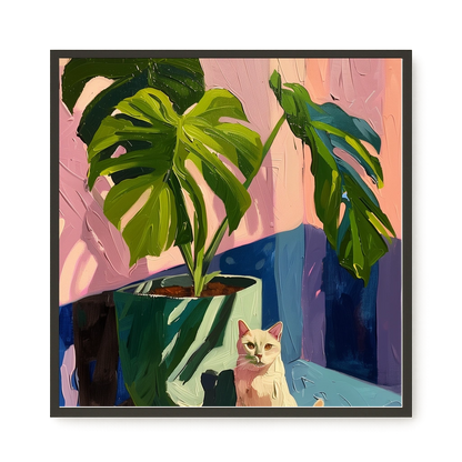 Cat & Plant Canvas Wall Art