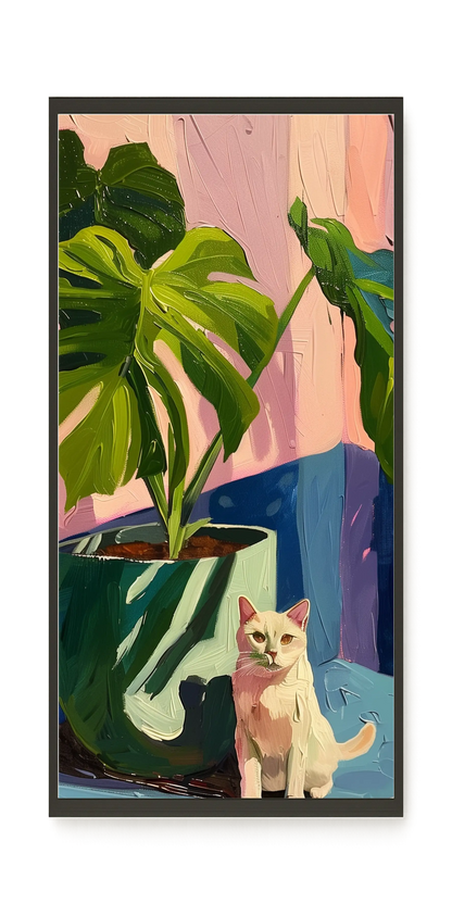 Cat & Plant Canvas Wall Art