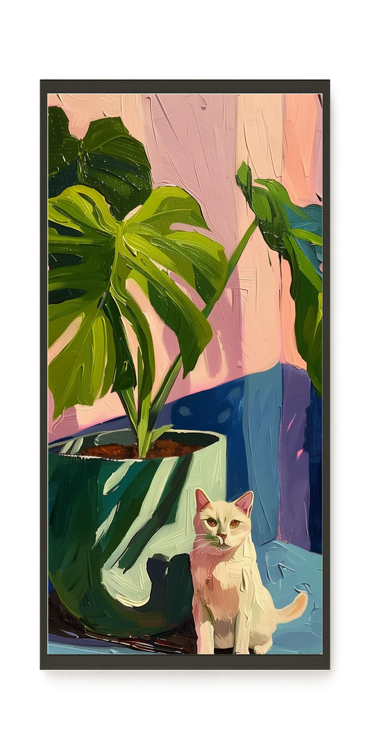 Cat & Plant Canvas Wall Art