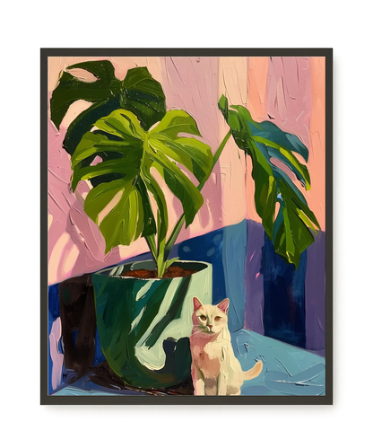 Cat & Plant Canvas Wall Art