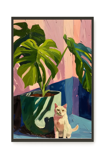 Cat & Plant Canvas Wall Art