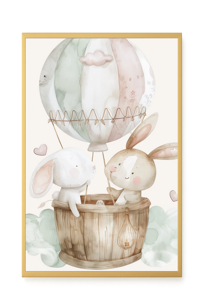 Bunnies in Hot Air Balloon Canvas Print