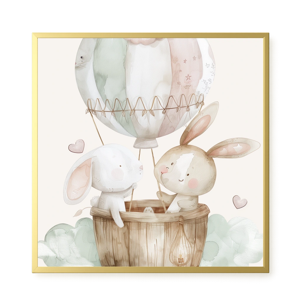 Bunnies in Hot Air Balloon Canvas Print