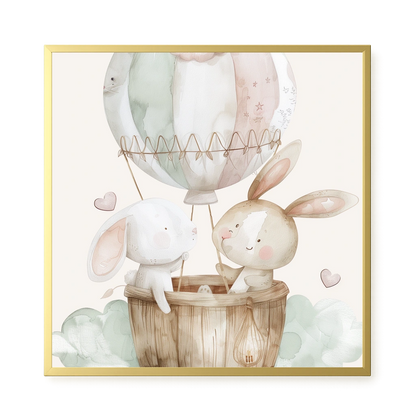 Bunnies in Hot Air Balloon Canvas Print