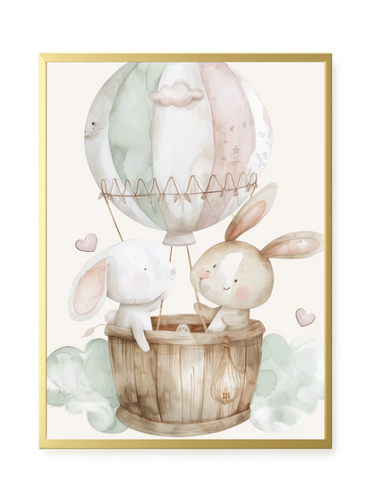 Bunnies in Hot Air Balloon Canvas Print
