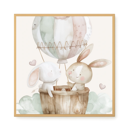Bunnies in Hot Air Balloon Canvas Print