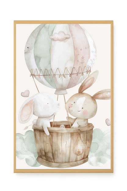 Bunnies in Hot Air Balloon Canvas Print