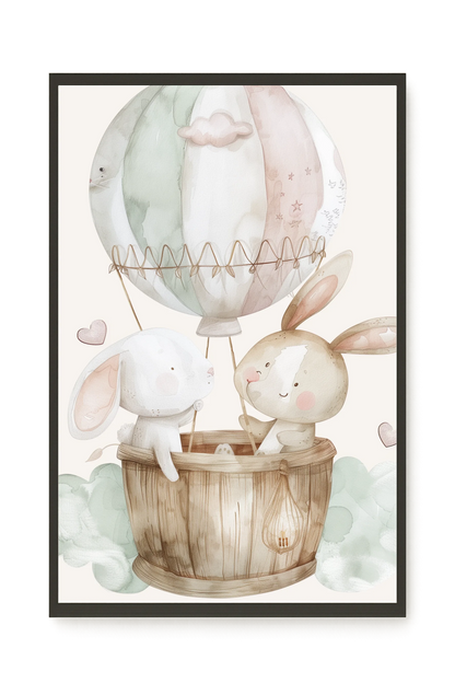 Bunnies in Hot Air Balloon Canvas Print