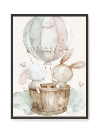 Bunnies in Hot Air Balloon Canvas Print