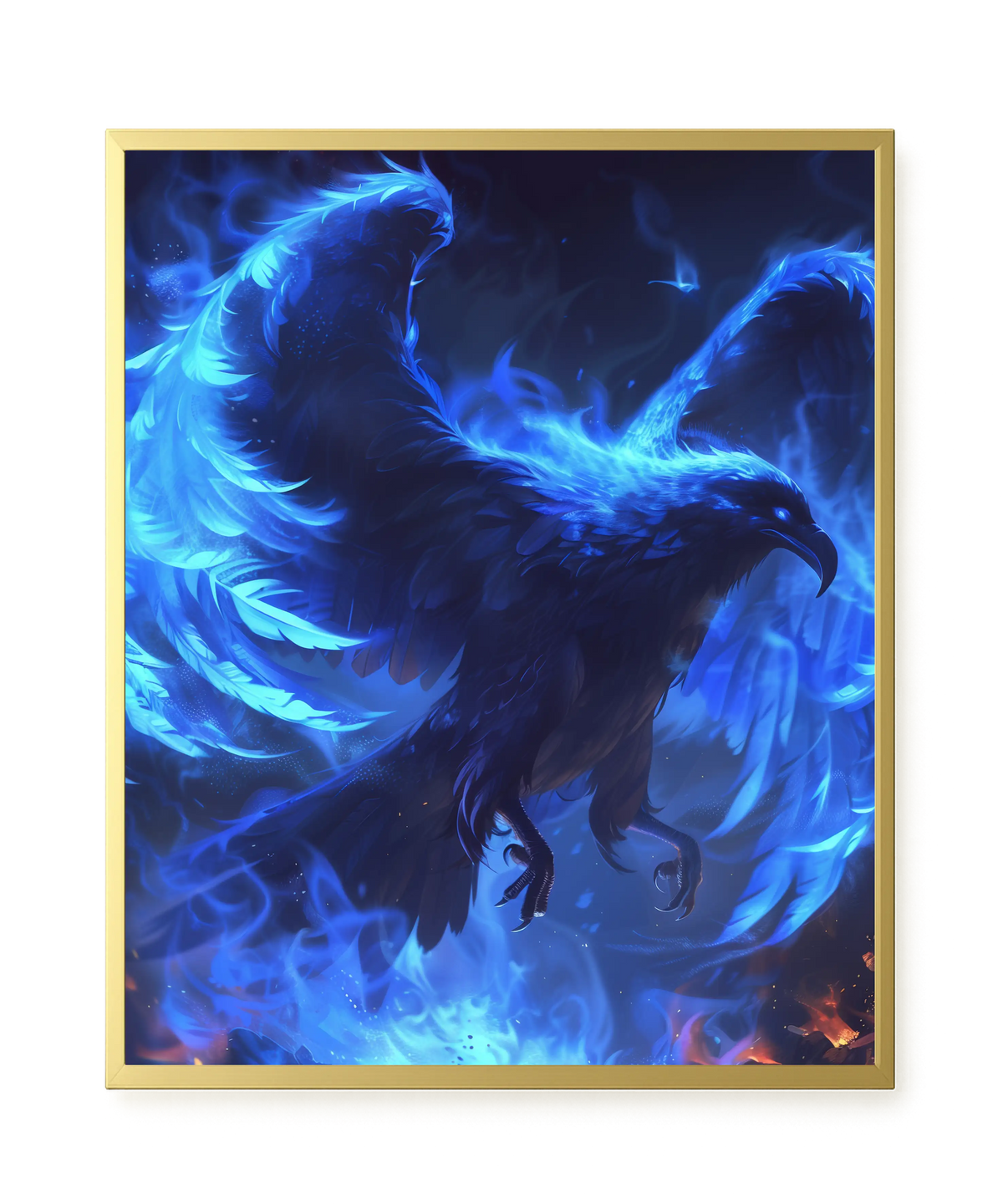 Blue Fire Bird Canvas Wall Art