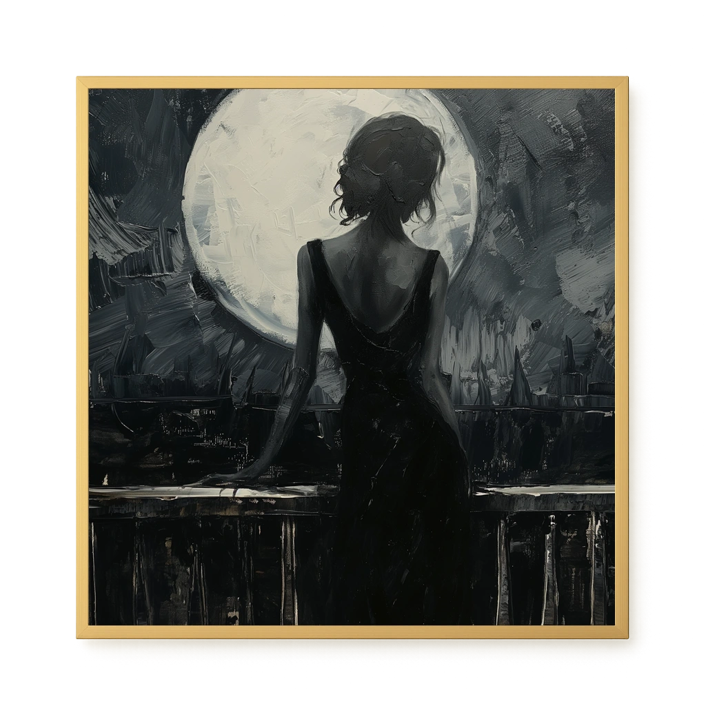 Woman Facing the Moon Canvas Wall Art