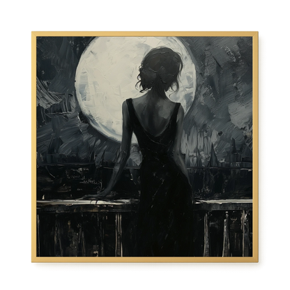 Woman Facing the Moon Canvas Wall Art