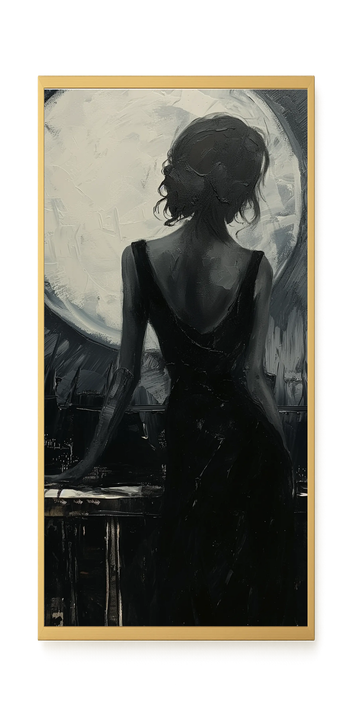 Woman Facing the Moon Canvas Wall Art