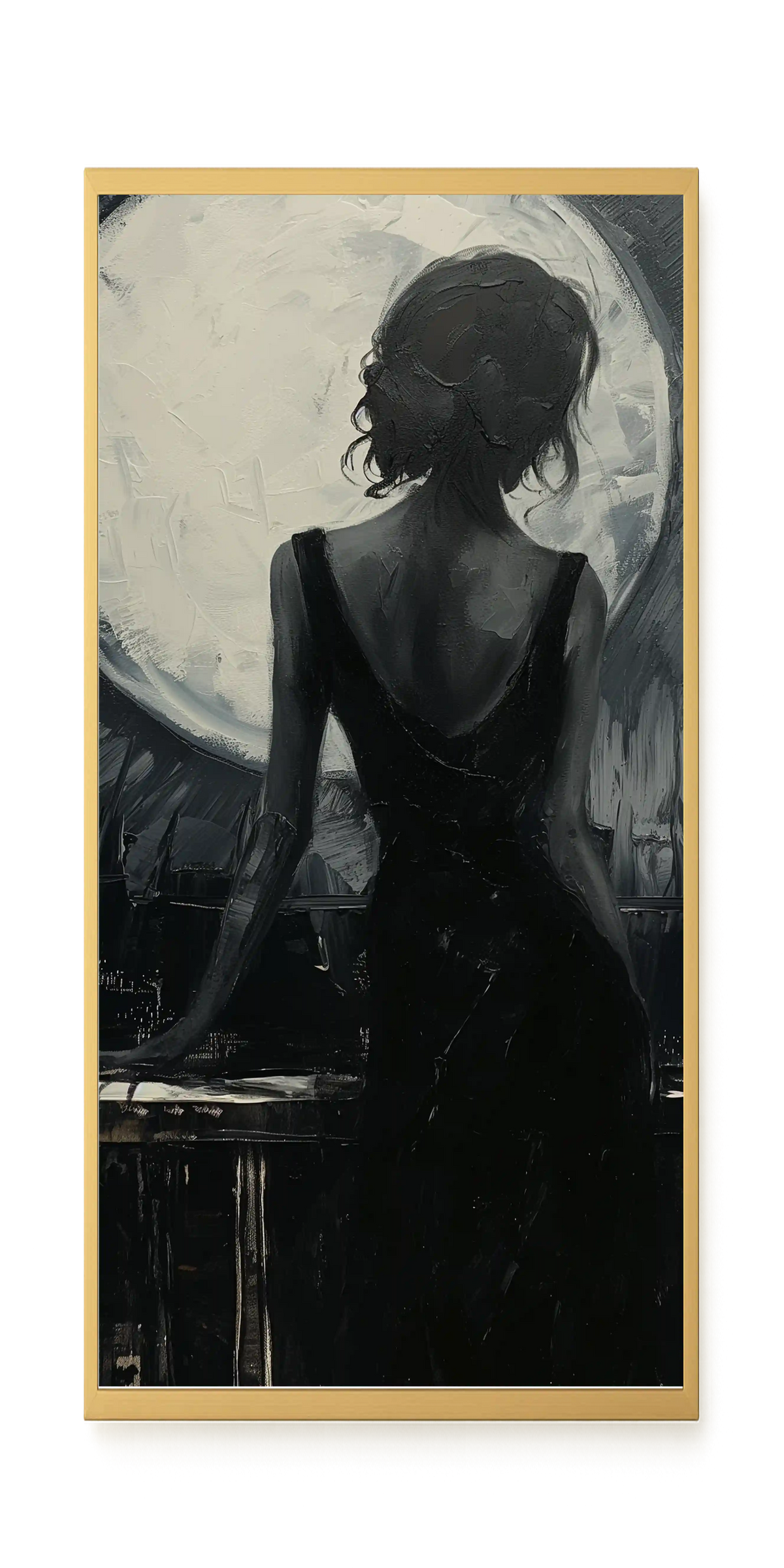 Woman Facing the Moon Canvas Wall Art