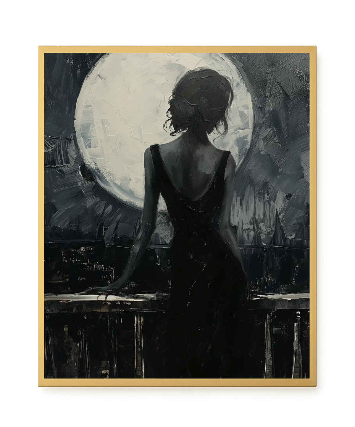 Woman Facing the Moon Canvas Wall Art