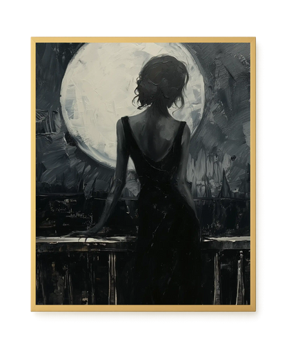 Woman Facing the Moon Canvas Wall Art